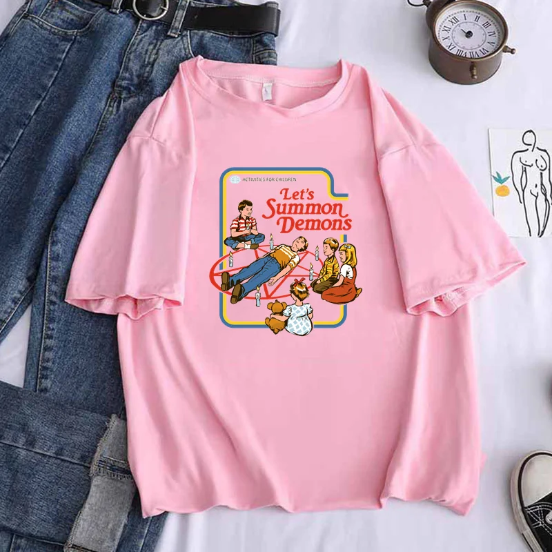 Let's Summon Demons Printing Women's Funny T Shirts 2021 Summer Round Neck Clothes Oversize Harajuku 90s Top Tee,Drop Ship