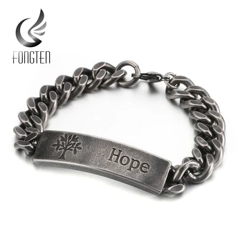 

Fongten Vintage Blessing Men Bracelet Grey Stainless Steel Link Chain Punk Charm Male Bracelets Jewlery