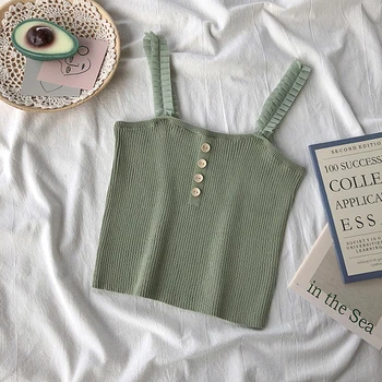 

Fashion Women Slim Camisole Summer Knitting Tank Tops Female Bodycon Sleeveless Camisole With Shinning Rayon Knitted