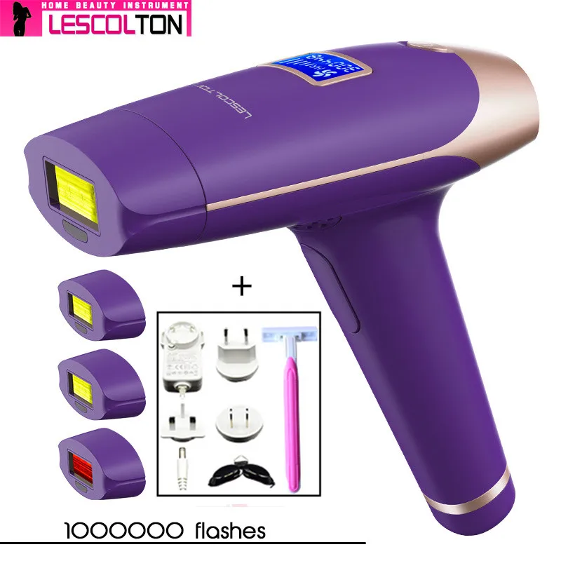 1000000Times Purple LESCOLTON 4 в 1 лазерный эпилятор для волос с ЖК-дисплеем Depilador устройство для постоянного удаления волос лазерный домашний 1000000 светильник импульсный эпилятор - Цвет: 1000000Times Purple