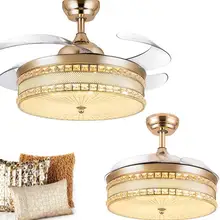 4" хрустальный потолочный светильник с 4 выдвижными лопастями вентилятор люстра, золотой потолочный вентилятор лампа с пультом дистанционного управления