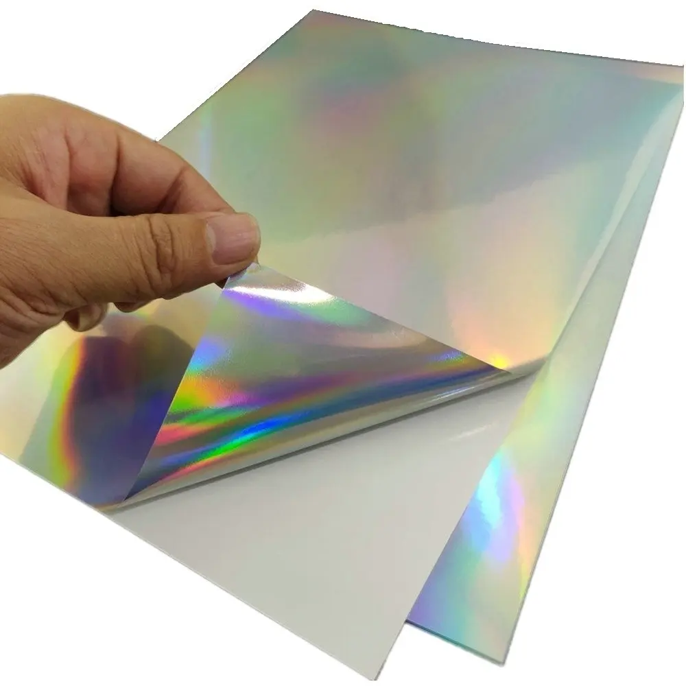 Pegatina holográfica láser A4 para decoración de mascotas, 50 hojas, impermeable, logotipo hecho a mano, publicidad