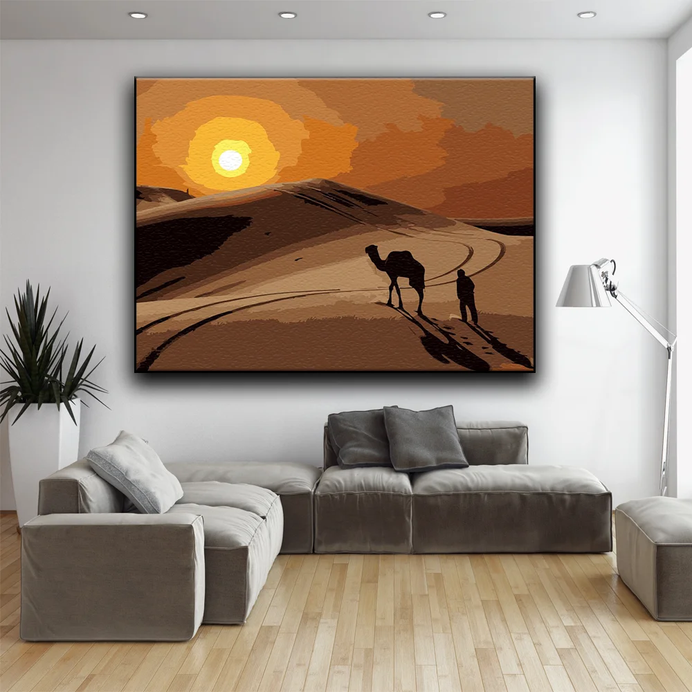 

DIY Painting By Numbers Desert Sunset Camel Scenery Beautiful Views Handmade Pictures Paintings On Canvas Home Decor Unique Gift