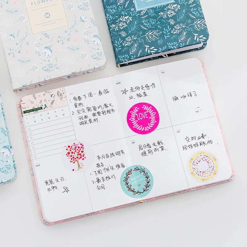 

New Arrival Cute PU Leather Floral Flower Schedule Book Diary Weekly Planner Notebook School Office Supplies Kawaii Stationery