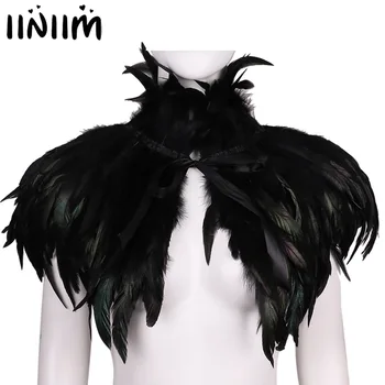 

Gothic Victorian Natural Feather Cape Shawl Stole Poncho with Choker Collar for Halloween Costume Party Cocktail Accessories
