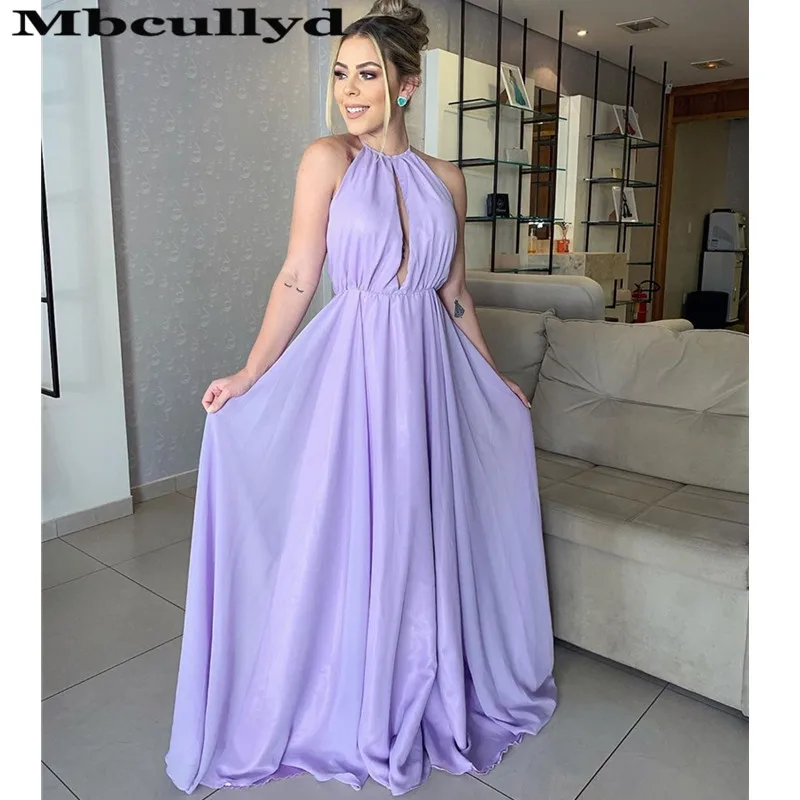 

Mbcullyd Chiffon Prom Dresses Long 2020 Sexy Halter Neck Formal Evening Dress Gowns Custom Made Robe De Soiree Cheap Plus Size
