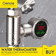 Free Shipping Brass LED Water Shower Thermometer Self-Generating Electricity Bath Water Temperature Meter Monitor For Baby Care