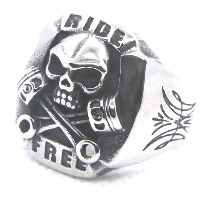 Drop Ship Ride Free Skull Ring 316L Stainless Steel Spanner Biker Skull Ring 2