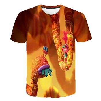 

2020 new summer 3D furry elf baby boy top children's Troll T-shirt movie Troll World Tour printed funny T-shirt
