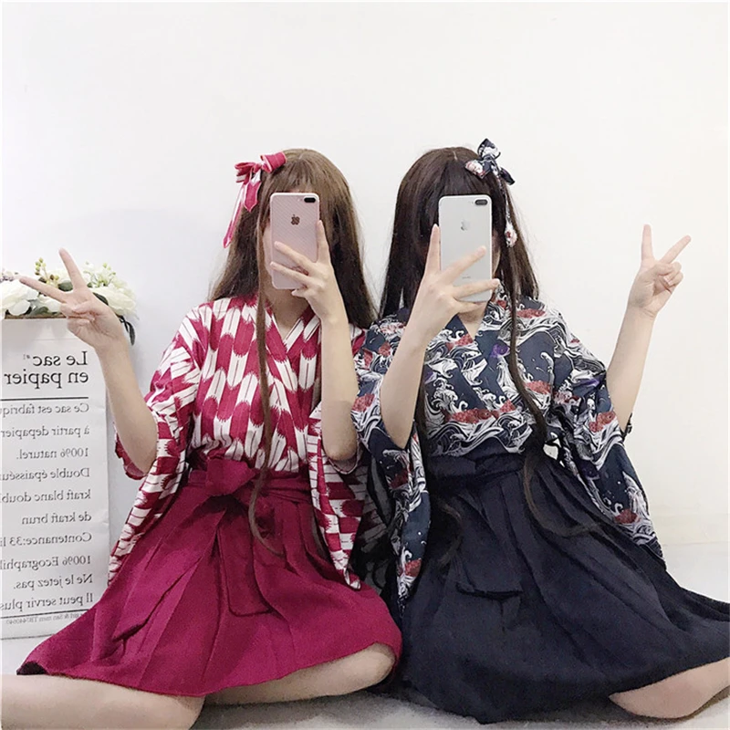 Retro Japanese Style Vintage Haori Kawaii Girls Women Carp Kimono Dress for Party Yukata Asian Clothes Skirts Vestidos Hot Sale