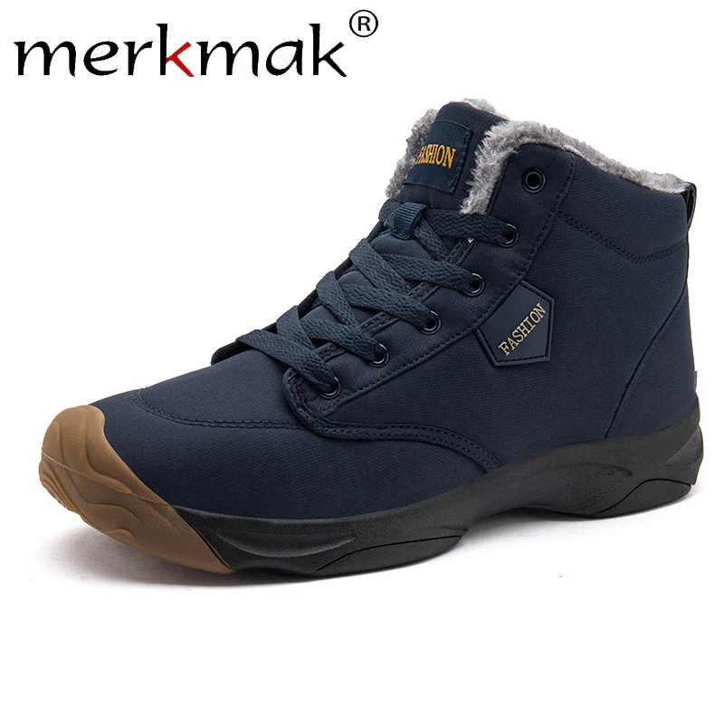 

Merkmak Autumn Winter Men Ankle Boots Classic Warm Snow Boots Comfortable Lace Up Outdoor Leather Shoes Male Big Size 39-46