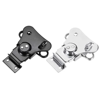 

uxcell 1-3 Pcs 2.56" Iron Spring Loaded Butterfly Twist Latch Keeper w Keyhole 65mm x 66mm Silver Black