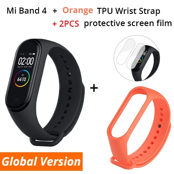 Add Orange Strap Xiaomi mi Band 4 умный браслет 3 цвета AMOLED экран mi band 4 Smartband фитнес-тренажер Bluetooth спортивный водонепроницаемый смарт-браслет - Цвет: Add Orange Strap