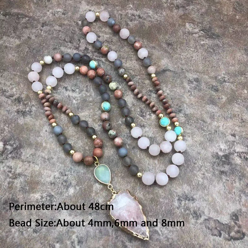 Fashion Handmade Bohemia Natural Stone Bead Necklace for Women Arrow Pendant Necklace Women Famale Jewelry Wholesale