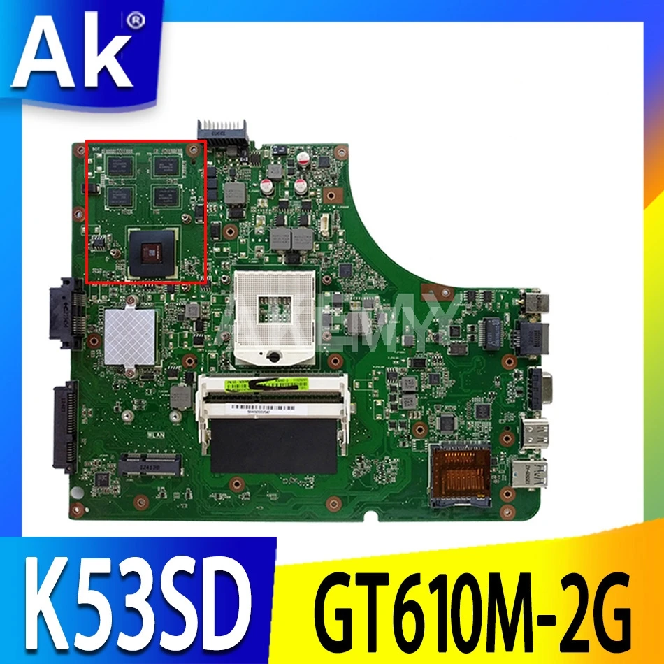 Материнская плата A53S для ноутбука ASUS K53SD K53S REV: 5 1 GT610/2 ГБ протестированная на 100%