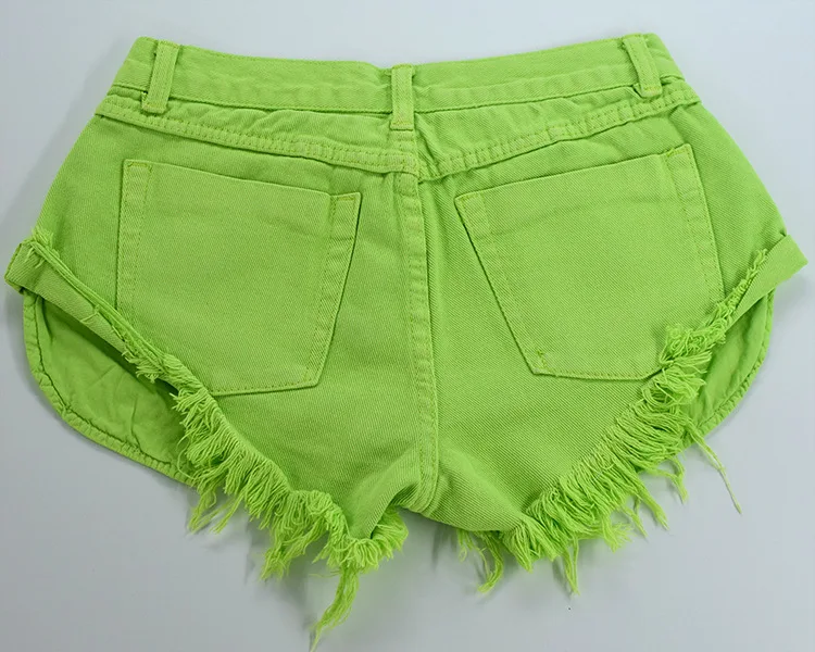 Sexy Casual Summer Green Long Pockets Jeans Shorts Women Fashion Low Waist Tassel Ripped Denim Shorts New Solid Color Hot Short (39)