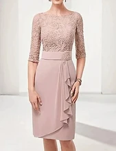 Plus Size Mother Of The Bride Dresses Sheath Half Sleeves Knee Length Chiffon Lace Short Groom Mother Dresses For Wedding