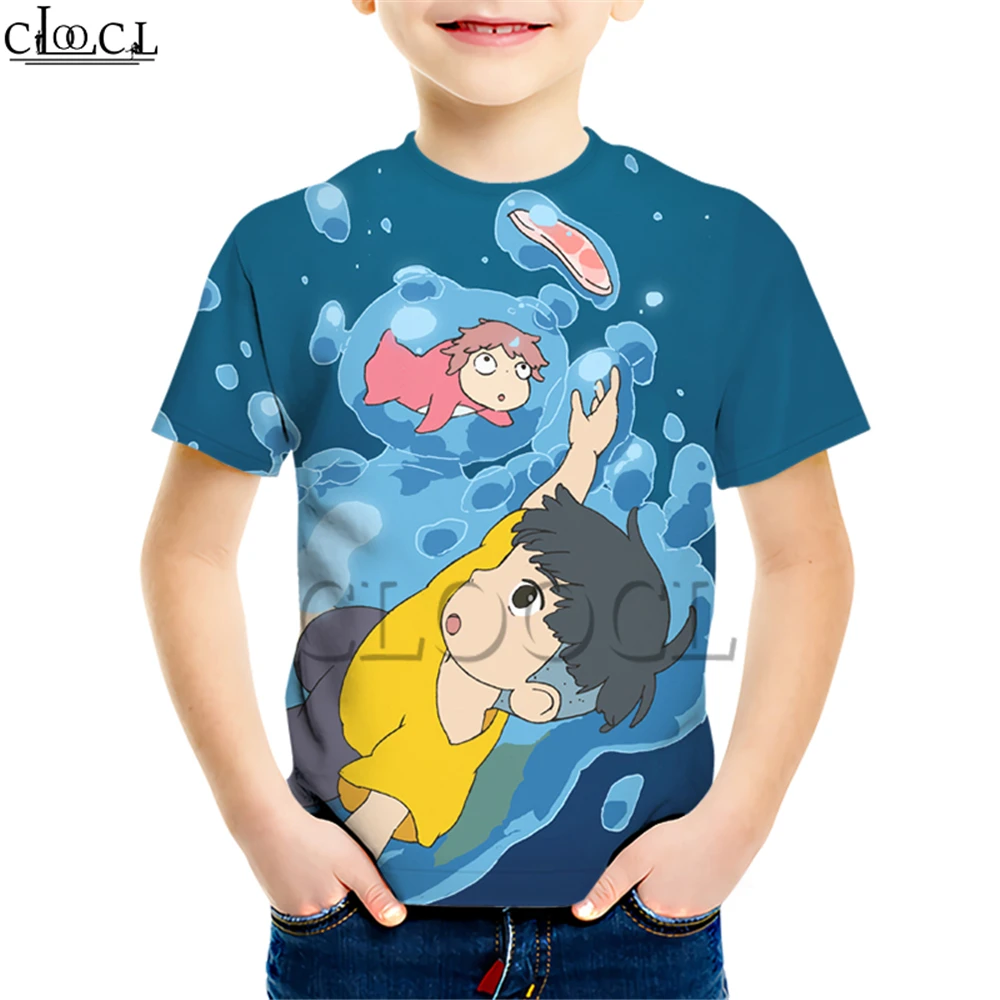 Детская футболка с аниме «Ponyo on The Cliff» Детский костюм с 3D принтом для мальчиков и девочек уличная одежда с короткими рукавами, детские топы