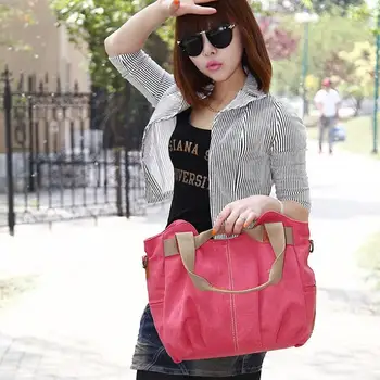 

Casual Ladies Shoulder Handbags Large Capacity Solid Color Daily Canvas Ladies Simple Bags for Shopping Ornament