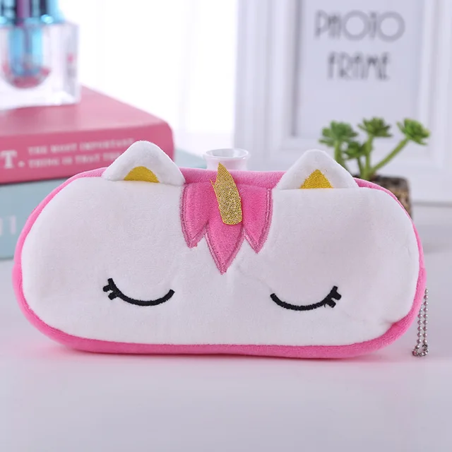 FUDEAM Soft Plush Cartoon Women Long Coin Purse Cute Zipper Girl School Stationery Pencil Case Usb Cable Storage Bag Key Wallet Unicorn Rose