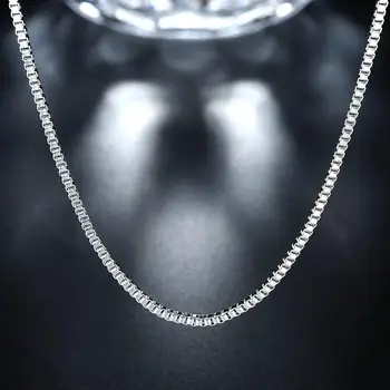 

7 Size Available Pure 925 Sterling Silver 1mm/2mm Box Chain Necklace Women Men Kids Girl 40/45/50/55/60cm Jewelry kolye collares