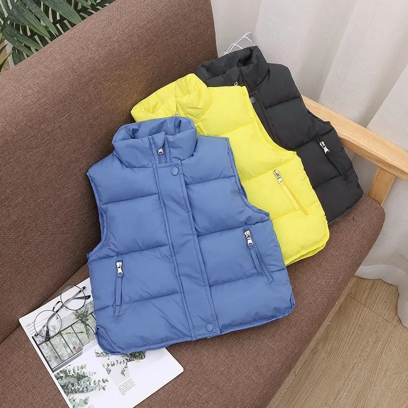 Children Vest Candy Color Down Cotton Vest Children'S Waistcoat Spring Autumn Casual Cardigan Thicken Warm Outerwear Toddler Sleeveless Coat