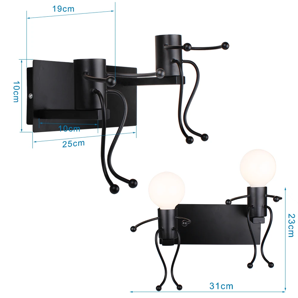 wall lamps for bedroom Humanoid Creative LED Wall Light Indoor Wall Lamp Modern Wall Sconce Light Art Decor Iron E27 for Bedroom Children Room Kitchen black wall lights