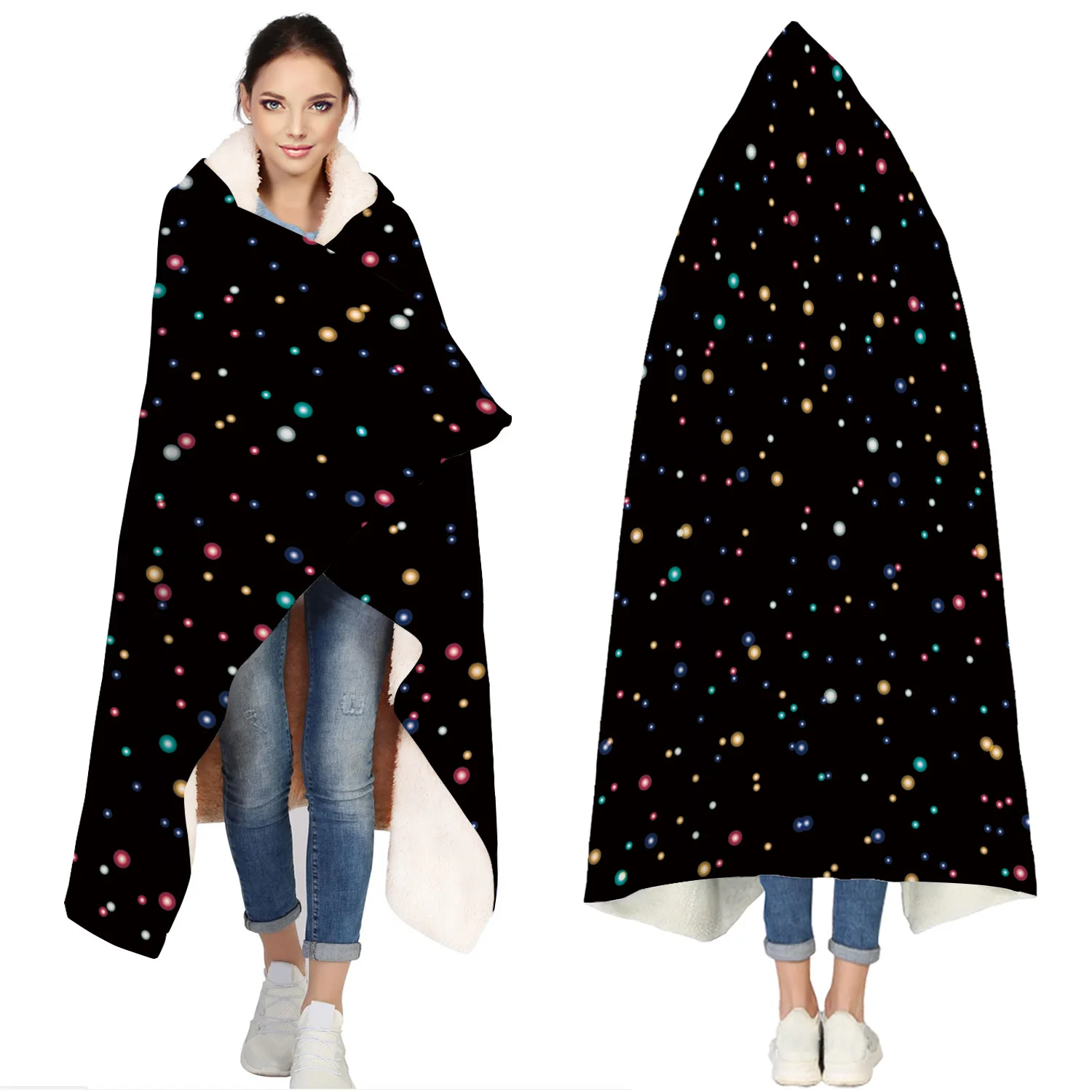 

Merry Christmas Night Color Light Portable Wearable Fluffy Custom Hooded Blanket Fleece Hooded Throw WrapBed Blanket