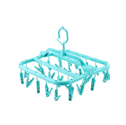 Plastic Laundry Rack Square Foldable 26 Clip Clothes Rack Outdoor Sun Socks Clip Hook Type Balcony Manufacturers Direct Selling