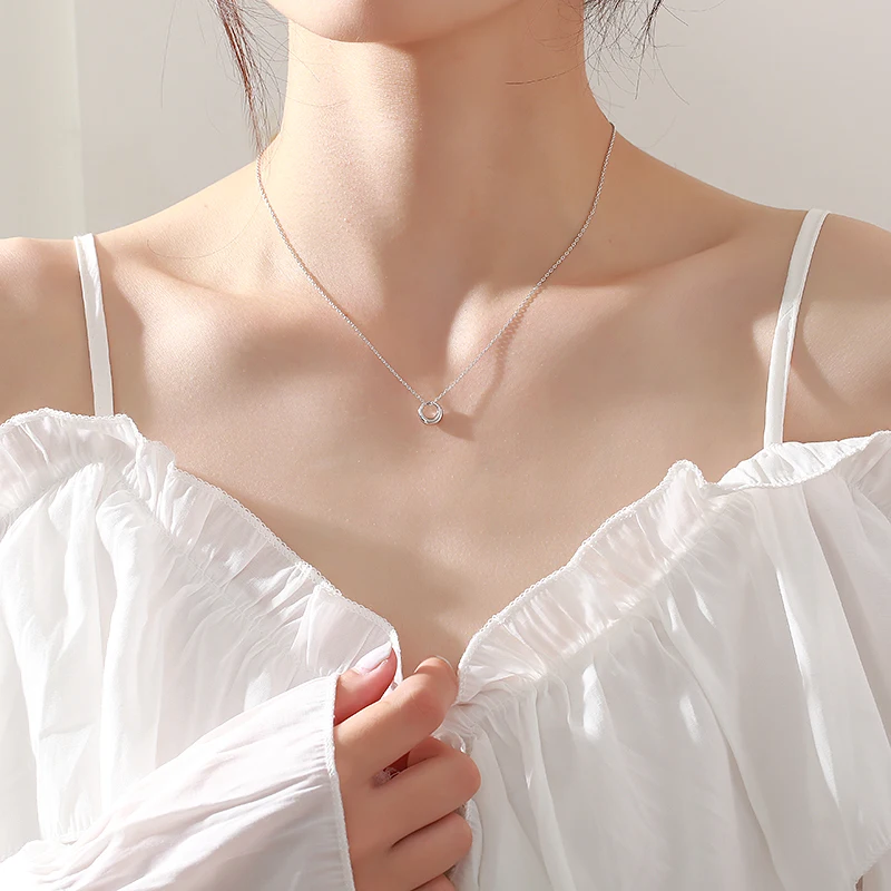 Женское круглое ожерелье из серебра 925 пробы с геометрическим рисунком|Ожерелья|