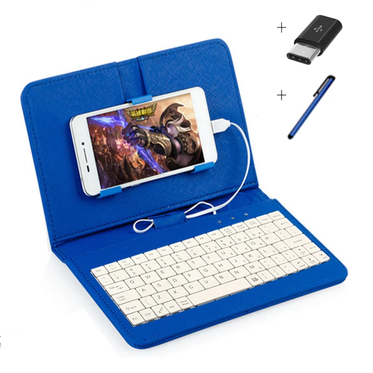 Универсальный чехол-клавиатура для планшета на Android 5-11, чехол-клавиатура для мобильного телефона с наклейками на русском и испанском языках - Цвет: blue for phone