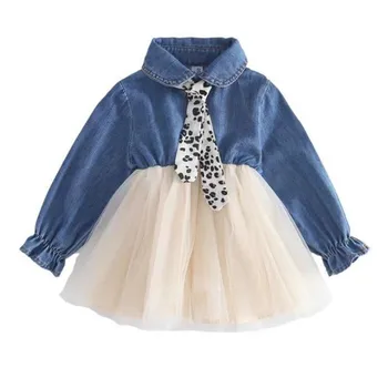 

DFXD 1st Birthday Dress For Baby Girl Long Sleeve Denim Yarn Infant Dress Spring Newborn Clothes 6M-3T Baby Girl Dresses Vestido
