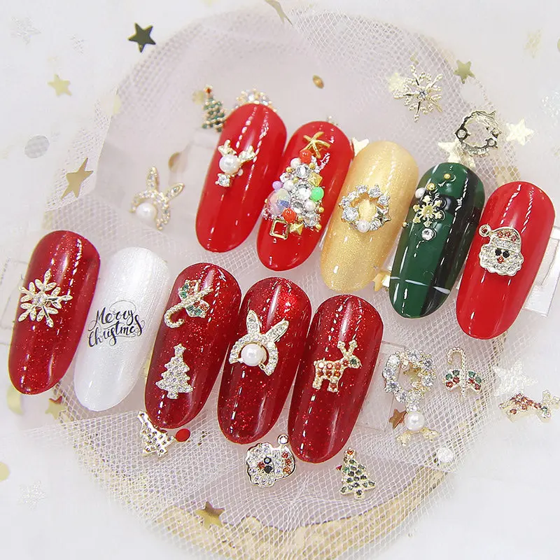 5pcs/lot 3D Christmas Tree Snowflake Zircon Crystal Nail Art Rhinestone Alloy metal manicure DIY Nail Decoration Nails charms
