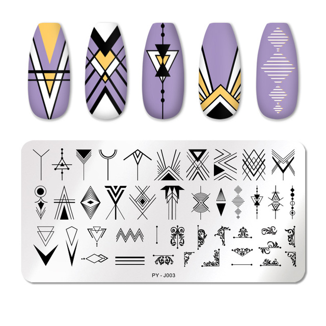 YOU Geometry Nail Stamping Plates Lines Animal Fruits Theme Template Plate Mold Nail Art Stencil Tools