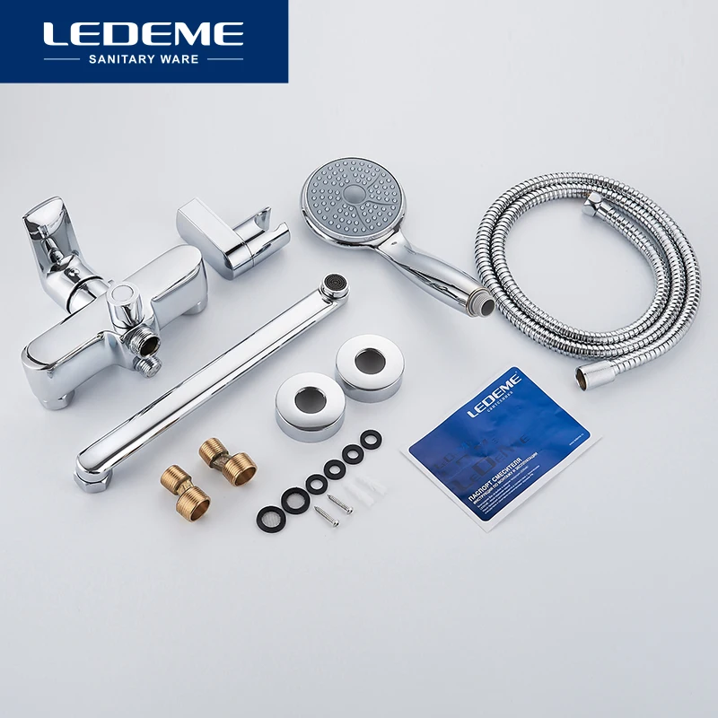 LEDEME Bathtub Faucet set for Bathroom Outlet Pipe Chrome Plated Bath Faucets Surface Brass Bathtub Faucets Shower Head L2234