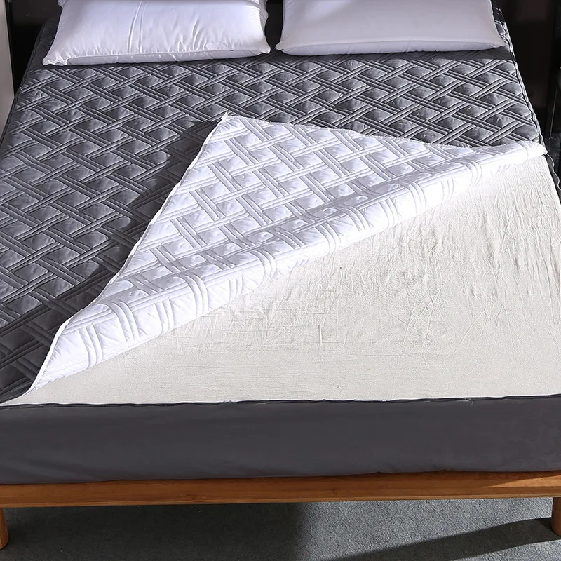 New Six Sides All Inclusive Quilted Mattress Cover Soft Fiber Topper Pad Plain Solid Color Bed Matt
