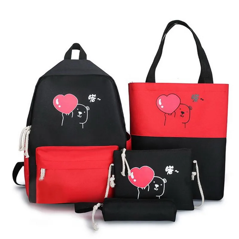 

2020 Girls Canvas Four-piece Large Capacity Backpack Contrast Color Fashion Casual Bagpack School Bags For Women Schulrucksack