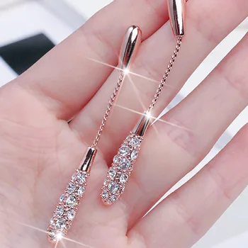 

MOONROCY Rose Gold / Silver Color Earrings Long Crystal Waterdrop CZ Earring Party Jewelry Wholesale for Women Gift Dropshipping