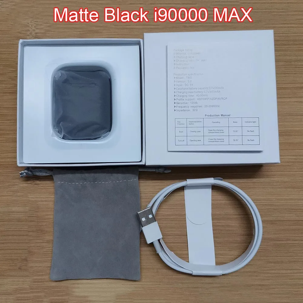 Black I90000 MAX Tws беспроводной Bluetooth 5,0 наушники Air Rename регулятор громкости 8D Super Bass PK i100000 i9000 i500 i520 i90000 Pro TWS - Цвет: Black