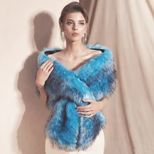 Зимняя теплая Женская шаль из искусственного меха, теплая утолщенная Свадебная накидка синего цвета для вечеринки, уличный плащ, Повседневная теплая женская накидка