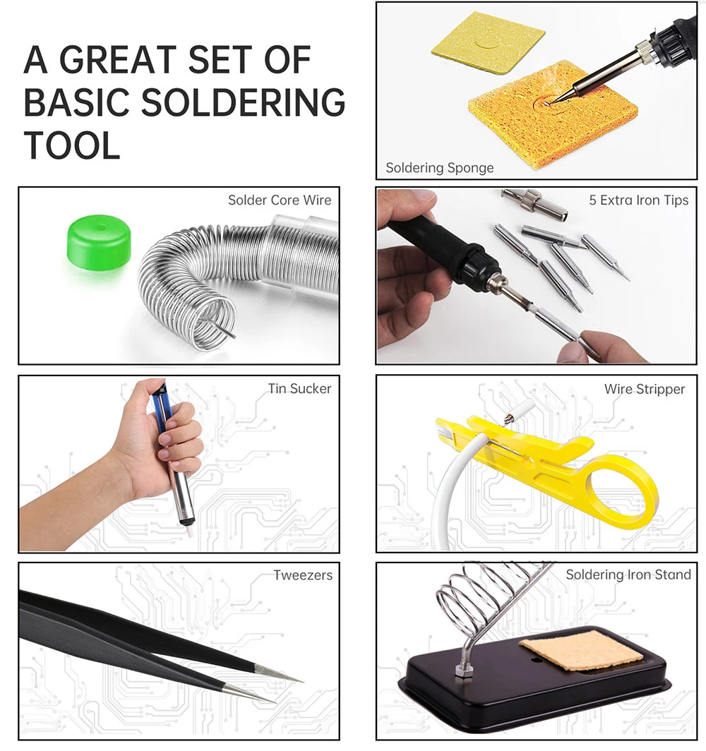 Soldering Iron Kit Set 60W Digital LCD Switch A-BF 836D Welding Iron Temperature Adjustable Electric Tools Soldering Tips electric soldering iron kit