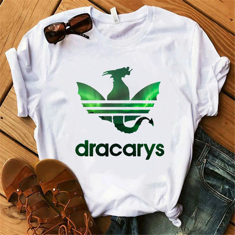 Showtly Dracarys GAME OF THRONE Female T Shirt Women Summer Dragon Print White Casual Plus Size Streetwear Fashion T shirt