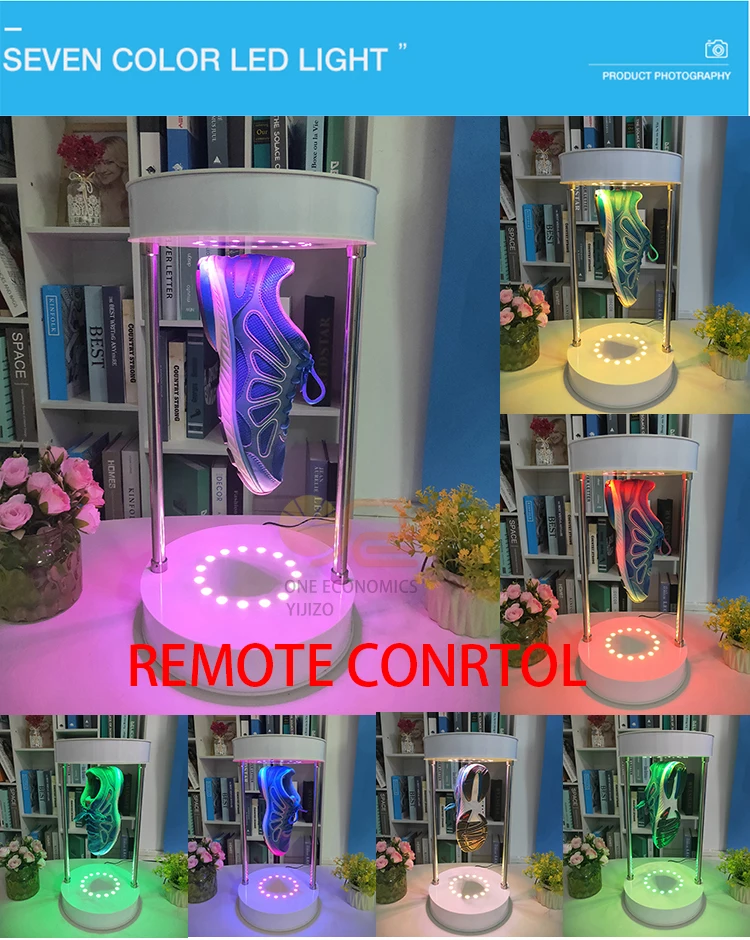 Light Gray RC Rotatable Magnetic Levitation Single Shoe Display with 7 Color LED Light