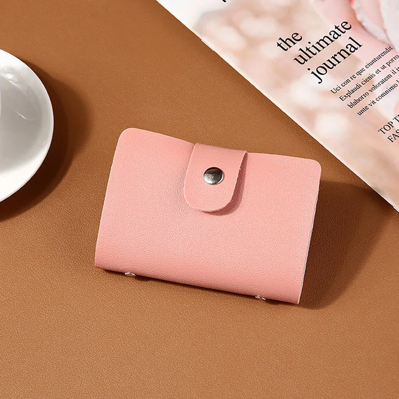 Pink Новинка, чехол для карт из искусственной кожи с функцией 24 бита, бизнес-держатель для карт для мужчин и женщин, сумка для кредитных карт, ID, паспорта, карт, кошелек H088 - Цвет: Pink