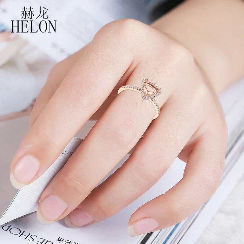 HELON Solid 14K розовое золото AU585 триллион огранки 6X6 мм 0.2CT Настоящее натуральное бриллиантовое кольцо с полукреплением модное обручальное кольцо
