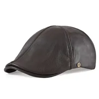 VOBOOM Genuine Leather Flat Cap Men Fall Winter Cabbies Newsboy Hat Coffee Brown Ivy Caps Soft Smooth Textured Hats
