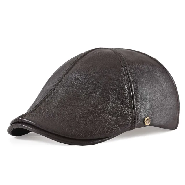 VOBOOM Genuine Leather Flat Cap Men Fall Winter Cabbies Newsboy Hat Coffee Brown Ivy Caps Soft Smooth Textured Hats