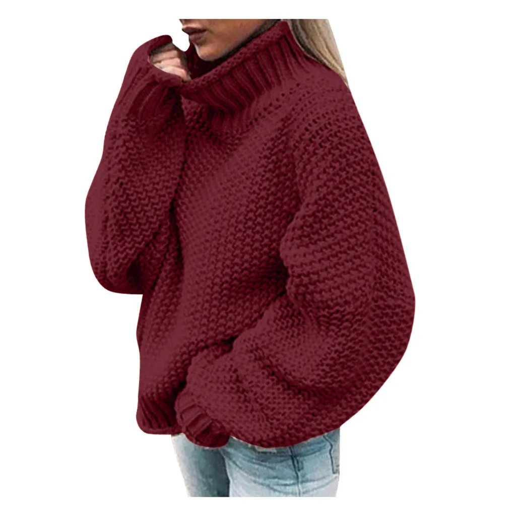Корейский стиль сплошной цвет женский свитер с высоким воротником с длинными рукавами теплый повседневный вязаный свободный женский свитер с длинным рукавом - Цвет: Red