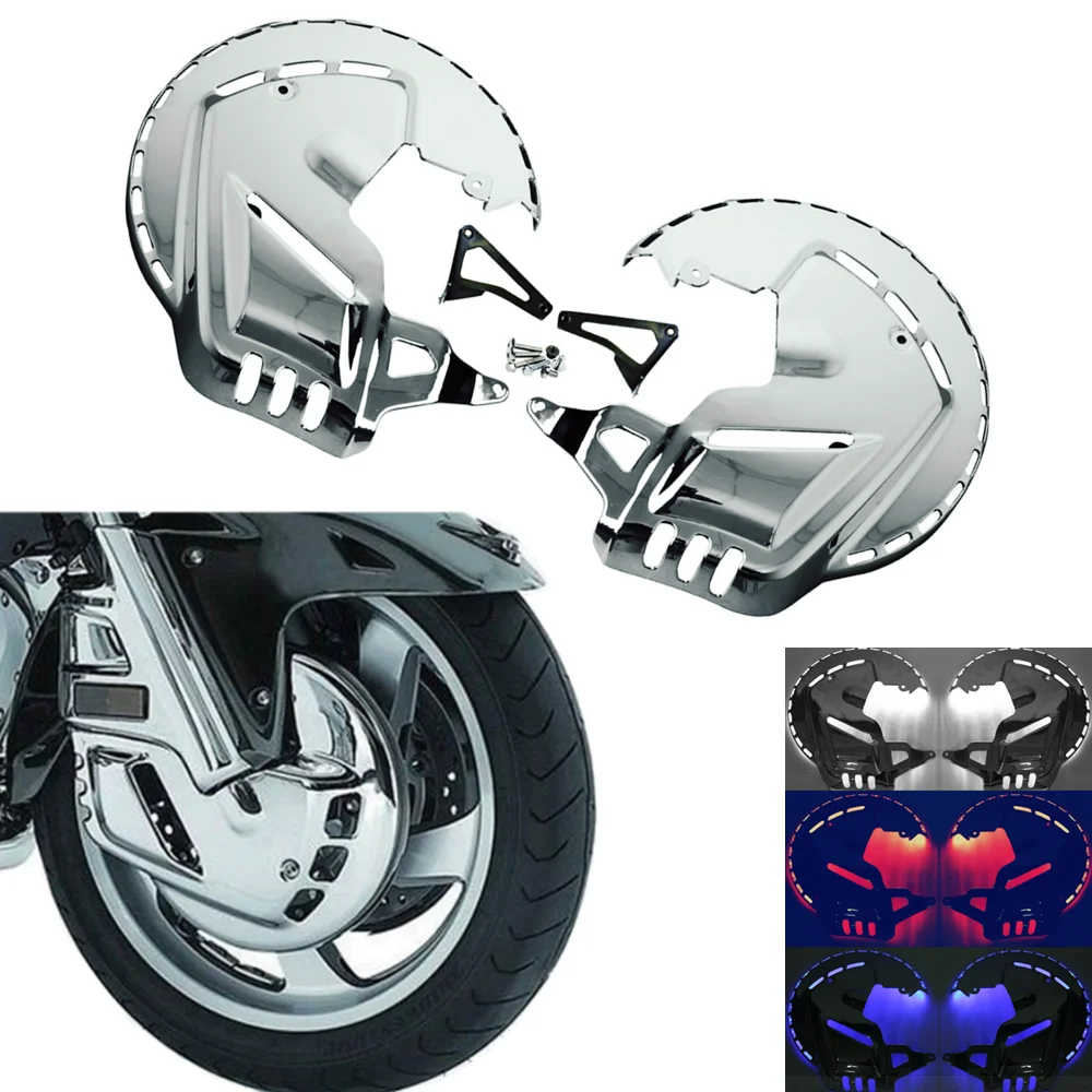 Motorcycles LED Chrome Disc Rotor W/LED Ring of Fire Brake Covers Light For Honda Goldwing GL1800 2001-2014 F6B 2013-2015