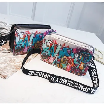 

Messenger Bag Hip-Hop Style Summer Mini Bag Female 2020 New Style Wide Shoulder Strap Square Sling Bag Graffiti Printing